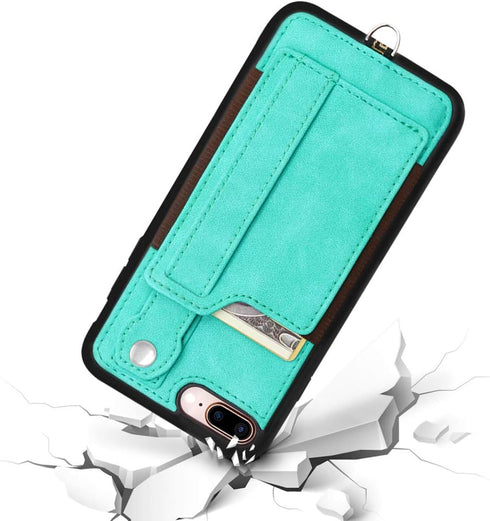 TOOVREN Upgraded iPhone 7 Plus Wallet Case, iPhone 8 Plus Wallet Case with Card Holder Perfect for Travel, Daily use, Work Aqua...